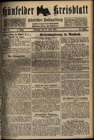 Erste Ausgabe vom Samstag, den 21. Juni 1930.