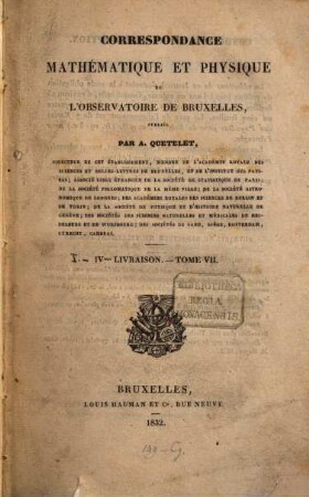 Correspondance mathématique et physique. 7. 1832