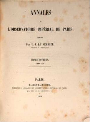Annales de l'Observatoire de Paris. Observations. 12, 12. 1856