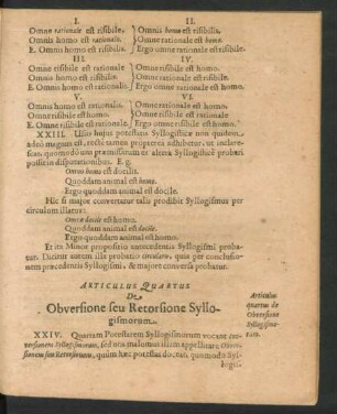 Articulus Quartus De Obversione seu Retorsione Syllogismorum.