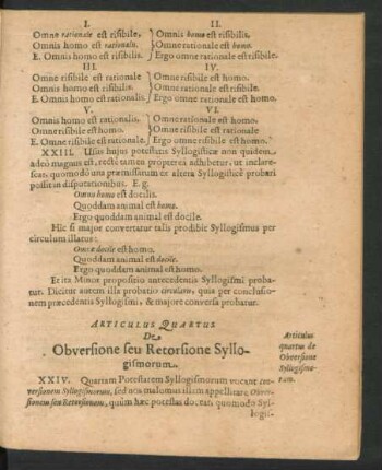 Articulus Quartus De Obversione seu Retorsione Syllogismorum.
