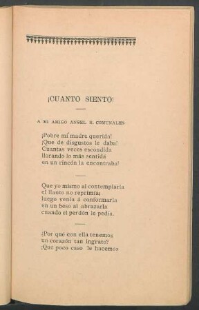 ¡Cuanto siento! : A mi amigo Angel R. Comunales