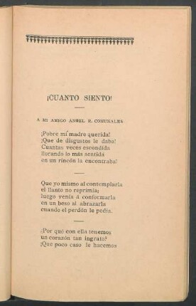 ¡Cuanto siento! : A mi amigo Angel R. Comunales