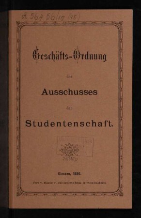 Geschäfts-Ordnung des Ausschusses der Studentenschaft