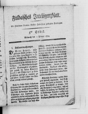 5tes Stück, Ausgabe vom 1. Februar 1804