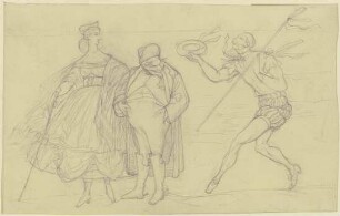 Ungleiches Paar, von rechts eilt ein dandyhaft gewandeter Wilhelm I. herbei