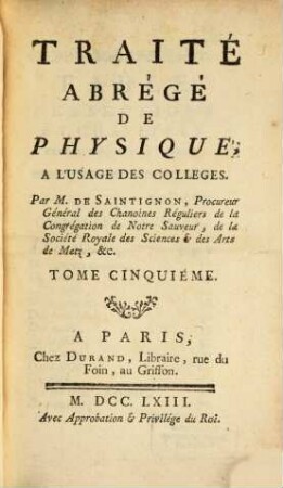 Traité Abrégé De Physique : A L'Usage Des Colleges, 5