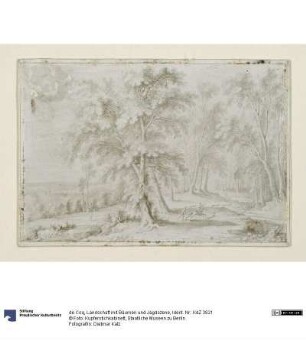 Landschaft mit Bäumen und Jagdszene