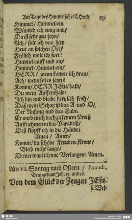 Am VI. Sontag nach Ostern, Exaudi