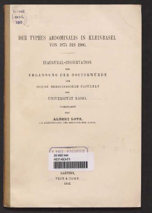 Der Typhus abdominalis in Kleinbasel von 1875 bis 1900