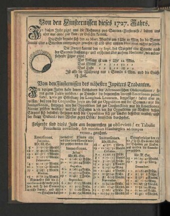 Von den Finsternissen dieses 1727. Jahrs.