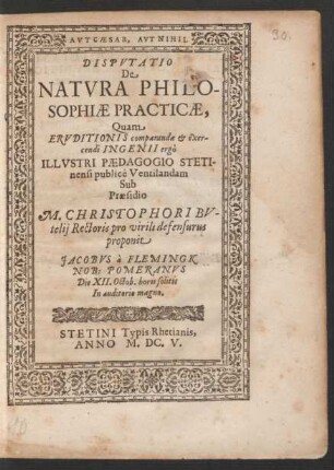 Disputatio De Natura Philosophiae Practicae