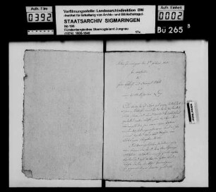 Vermögensübergabe des Josef Bögle in Inneringen an Wunibald Mayer aus Billafingen