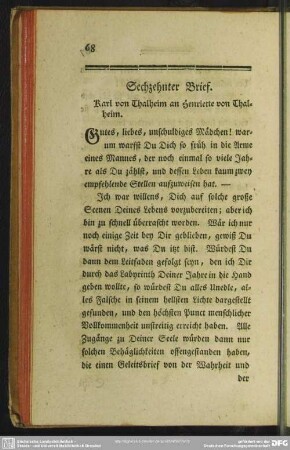 Sechzehnter Brief. Karl von Thalheim an Henriette von Thalheim