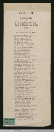 Tafel-Lied zum Stiftungsfeste der Leimsudia 1863