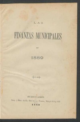 Las finanzas municipales en 1889