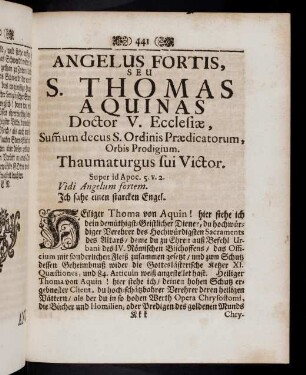 441-451, Heiliger Thoma von Aquin! hier stehe ich dein ...