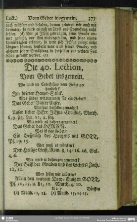 Die 40. Lection, Vom Gebet insgemein