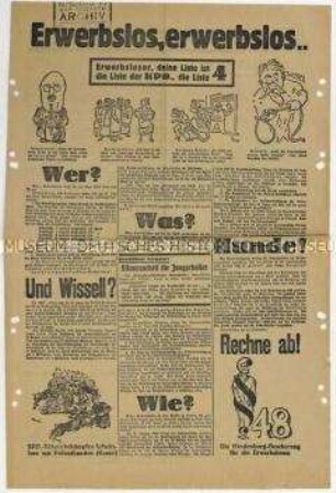 Sonderdruck der KPD zur Reichstagswahl 1930 (?) mit Ausrichtung auf die Arbeitslosen