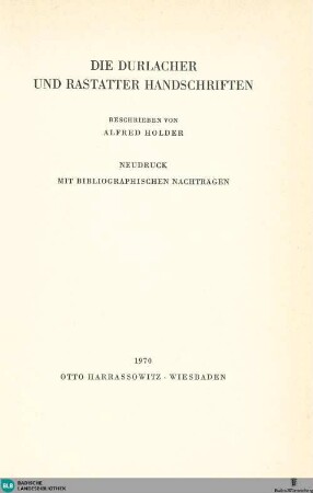 3: Die Durlacher und Rastatter Handschriften