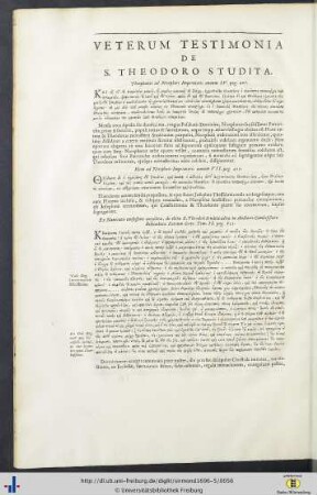Veterum Testimonia De S. Theodoro Studita.
