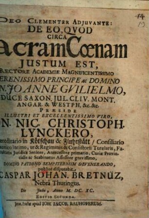 De Eo, Quod Circa Sacram Coenam Iustum Est