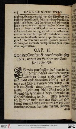 Cap. II: Von der Constructione simplici oder recta, darinn der Lateiner vom Teutschen abweichet