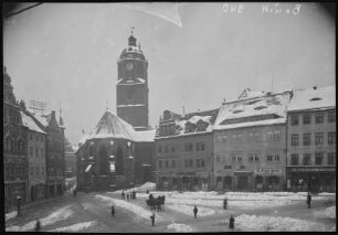 Meißen. Marktplatz mit Kirche und Pferdeschlitten