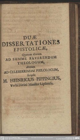 Duae Dissertationes Epistolicae