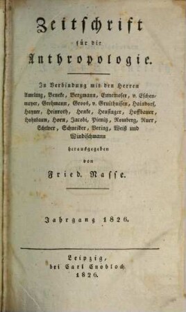 Zeitschrift für die Anthropologie. 1826, 1826