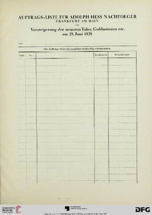 Auftragsliste für Adolph Hess