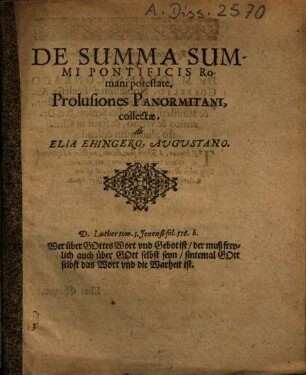 De Summa Summi Pontificis Romani potestate, Prolusiones Panormitani