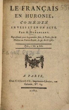 Le français en Huronie : Comédie en vers et en un acte