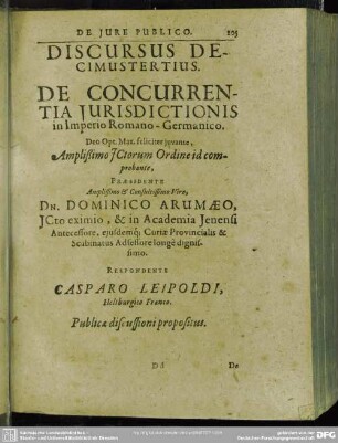 Discursus Decimustertius. De Concurrentia Jurisdictionis in Imperio Romano-Germanico