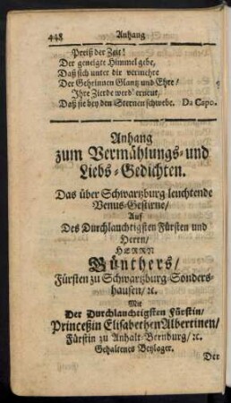Anhang zum Vermählungs- und Liebs-Gedichten.