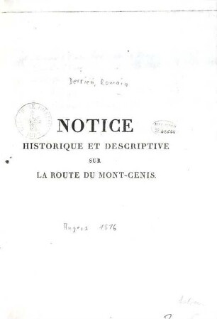 Notice historique et descriptive sur la route du Mont-Cenis