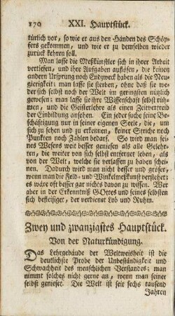 Zwey und zwanzigstes Hauptstück. Von der Naturkündigung.
