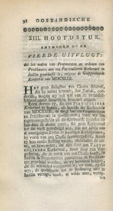 XIII. hoofdstuk. Antwoord op de vierde uitvlugt: dat het maken van proponenten en orderen van predikanten aan en particulieren kerkeraad ...