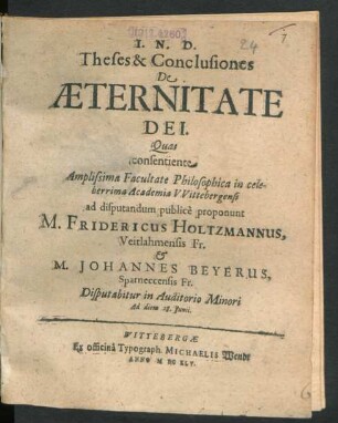 Theses & Conclusiones De Aeternitate Dei