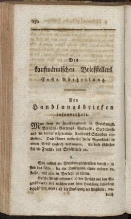Des kaufmännischen Briefstellers Erste Abtheilung. Von Handlungsbriefen insonderheit