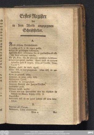 Erstes Register der in dem Werke angezogenen Schriftsteller.
