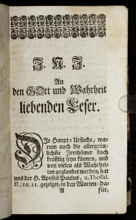 An den Gott und Wahrheit liebenden Leser.