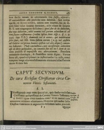 Caput Secundum. De cura Ecclesiae Christianae circa Canonem Veteris Testamenti