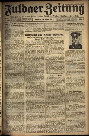 Ausgabe vom Samstag, den 20. August 1932.