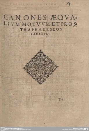 CANONES AEQUALIUM MOTUUM ET PROSTHAPHAERESEON VENERIS.