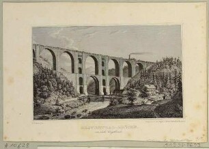 Die Elstertalbrücke bei Jocketa, nördlich von Plauen im Vogtland, Eisenbahnbrücke über das Tal der Weißen Elster, aus Kohls Beschreibung ... von 1854