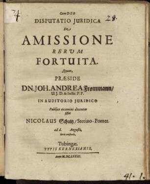 Disputatio Iuridica De Amissione Rerum Fortuita