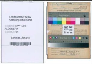 Entnazifizierung Johann Schmitz , geb. 23.09.1888 (Baeckermeister)