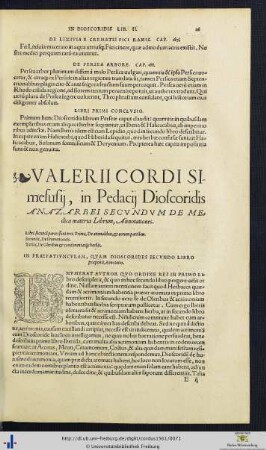 Valerii Cordi Annotationes In Dioscoridis Lib. II.