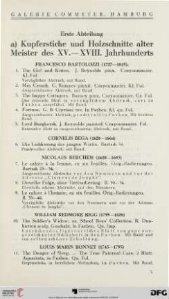 a) Kupferstiche und Holzschnitte alter Meister des XV. - XVIII. Jahrhunderts (Nr. 1-92)